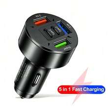 100W 3USB 2Type-C Car Charger, Supports PD And QC3.0 Fast Charging, USB-C Car Phone Charger, Type-C Adapter, Suitable For IPhone - Black - View 5