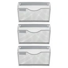 EasyPAG - Paquete de 3 soportes para archivos de pared con panel de etiquetas organizador de archivos colgantes de malla individual para papel tamaño carta A4 cesta de papeleo de montaje en pared - plateado - Ver 1