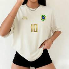 Women's 100% Cotton T-Shirt/Blouse, Oversized, For Training, Walking, Crossfit, Gym, Weightlifting, Fitness, Cardio, Comfortable, Lightweight, And Refreshing Fabric - Cream - View 8