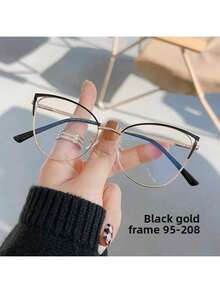 1 Pair Women's Metal Cat Eye Rhinestone Unique Design Shiny Transparent Lens Glasses - Clear - View 3