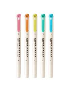 5 Pieces. Dual-Ended Highlighter. Dual-Ended Light-Colored Highlighter, Fluorescent Marker, Can Be Used For Coloring, Drawing Lines, And Highlighting. Dual-Ended Tip. A Must-Have For Back-To-School Season. - Set (5 Pieces) - View 7