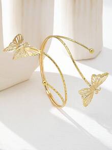 1件欧美风格不对称蝴蝶设计简约优雅手链/臂环，适合女性日常佩戴或参加派对场合。 - 金色 - 查看 3