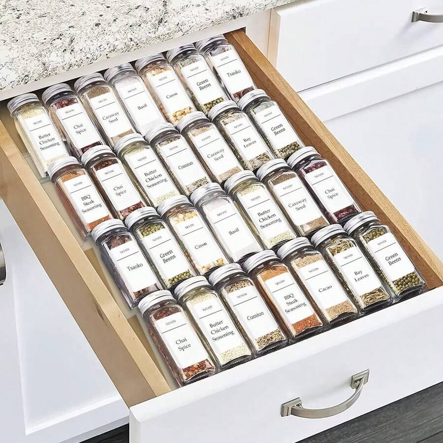 4pcs Stackable Clear Acrylic Spice Organizer , Kitchen Drawer Countertop Cabinet