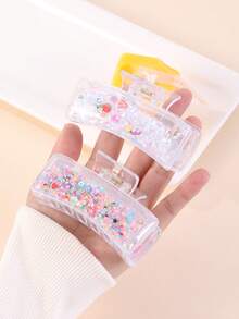 2pcs Summer New Style Liquid Sand Star Glitter Hair Clamps, Transparent Versatile Fruit Hair Claw, Sweet And Cool Girly Atmosphere Super Cute Hair Accessories - Multicolor - View 8