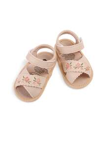 Infant/Toddler Girls' PU Leather Soft Bottom Open Toe Floral Princess Flat Sandals, Summer - Apricot - View 5