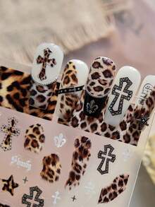 1pc Metal Nail Stickers Cool Retro Leopard Print Heart-Shaped Design Nail Art Accessory Stickers DIY Adhesive Manicure Decals - Multicolor - View 4