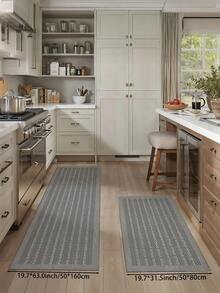1 pieza Alfombra decorativa de cocina gris, estampado de rayas blancas minimalista, con respaldo antideslizante, apta para bañera, ducha, cocina, baño, dormitorio, sala de estar, felpudo, alfombra, para todas las estaciones - Gris - Ver 7