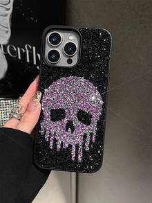 1pc Retro Gothic Skull Rhinestone Phone Case, Full Coverage Phone Case Suitable For IPhone 17 Pro Max - Purple - View 1