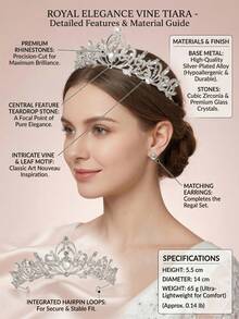 1 pieza Tiara nupcial decorada con cristales Rhinestone, corona de boda elegante plateada para mujeres, accesorio para el cabello para fiesta de graduación, Tiara de boda con cristales brillantes, corona nupcial plateada ligera con accesorios para el cabello con Rhinestone para mujeres y niñas, para fiestas, verano, playa - Plateado - Ver 4