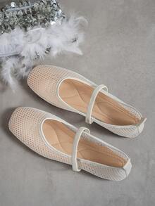 Giày bệt lưới rỗng cho nữ, giày búp bê thời trang, thoải mái, nhẹ nhàng, giày lười đi làm hàng ngày cho mùa hè - trắng - Xem 5