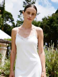 Offvia Sexy Lace-Panel Women's Nightgown Lightweight Loungewear Backless Adjustable Straps Halter Nightdress - White - View 4