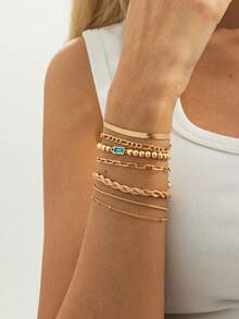 Bộ 7 vòng tay charm đính đá CCC hình học thanh lịch, trang sức cao cấp cho đám cưới, tiệc tùng, kỳ nghỉ, thường ngày, phong cách đường phố, quà tặng cho phụ nữ và các cặp đôi. - Vòng đeo tay - Xem 7