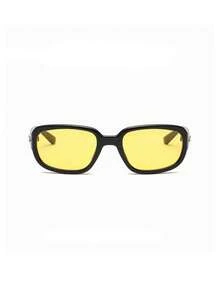 1 Pair Retro Square Fashion Glasses, Y2K Personalized Versatile Casual Glasses Suitable For Daily Wear, Street Style, Vacation, Summer Beach, Yellow Frame - Yellow - View 6