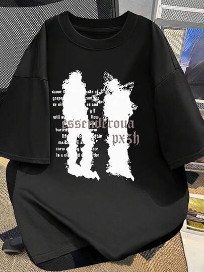 Men'S Black Cotton T-Shirt With White Ink Print - "Essendroua" Design, Breathable & Comfortable, Casual Style, Perfect For Daily Commuting, Unisex Oversized Fit, Everyday Tshirt |    Letter Print |   Comfortable Fit