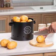 3pcs Potato & Onion Storage Containers With Handles, Garlic & Potato Storage Box Set, Wooden Lid Metal Cans, Kitchen Supplies - Multicolor - View 7