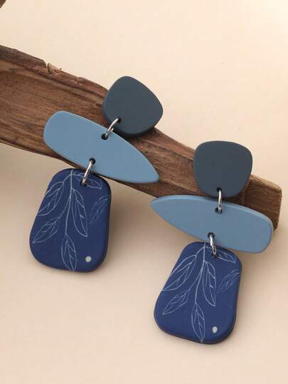 1对手工软陶几何拼接耳环，复古设计，四季皆宜，适合聚会、度假、派对、市集、日常佩戴以及作为礼物。