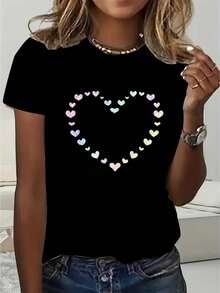 One Piece, Blusas Hermosas para Mujer, Conjuntos de Ropa para Mujer, Tiendas Locales, Corazón Acuarela, Camiseta Blanca y Negra de 189G, Diseño de Corazón Pastel, Impresión de Alta Calidad, Cuello Redondo, Corte Holgado Básico, Unisex, Transpirable, Secado Rápido, Versátil, Lavable a Máquina, Cómodo, Talla S ~ 2XL, Diario, Casual, Deportivo, Esencial para el Verano. - Negro - Ver 2