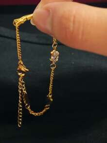 1 chiếc vòng tay ren vuông rỗng màu xanh bóng - Trang sức thời trang thanh lịch dành cho nữ - vòng tay chữ cái đính đá zircon - Xem 2