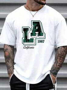 Men's Letter Print T-Shirt - White - View 1