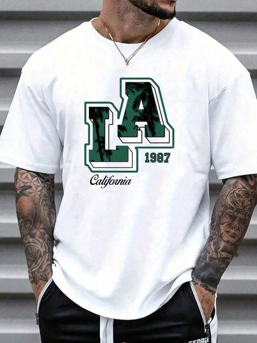 Men's Letter Print T-Shirt - White - View 1