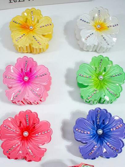 1个/6个装 花卉印花休闲ABS塑料亮面花朵发夹，大号发爪夹，向日葵发饰