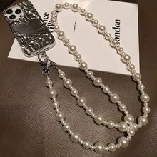 Luxury Pearl Phone Lanyard Cross-Body Style Large And Small Pearl Hanging Chain Neck Strap Women's Light Luxury Fashion Ins Back Rope Anti-Fall Spring Gift - White - View 3