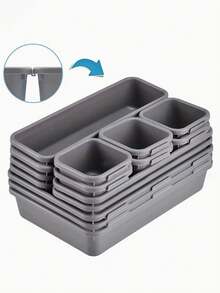 8pcs Detachable Drawer Storage Boxes, Made Of Lightweight Plastic, Can Be Disassembled And Combined, Suitable For Storing Jewelry, Stationery, Toys, Kitchen Supplies Etc. In Messy Areas Like Desktops, Kitchens, Bedrooms, Easy To Insert Design, Applicable For Office, Kitchen, Bedroom And Other Scenarios - Multicolor - View 5