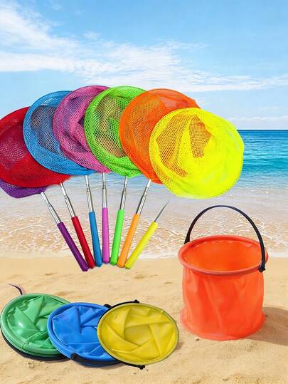 20件装不锈钢伸缩渔网，便携式可折叠沙滩水上游戏玩具，适合2026年夏季海洋、湖泊、泳池派对——沙堡游戏、迷你螃蟹捕捞——耐用户外礼物，适合男孩女孩