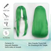 FULCRUM Heat-Resistant Synthetic Green Wig, Suitable For Parties, Halloween, Christmas, Costume, Masquerade Ball, Unisex - Green - View 5