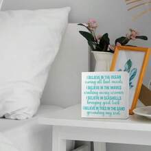Beach Decor Wooden Box Sign, Summer Beach Desk Decoration For Home Bedroom Bathroom, Beach Room House Ocean Coastal Sea Decor, Beach Gifts For Women Men, I Believe In The Ocean 5X5 Inch - 1PC - View 5