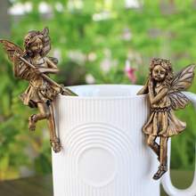 1 Set Copper Elegant Flower Fairy Statue Hanging Decor, Suspended Nymph Sculpture, Spring Fairy Garden Decoration, Simulating Elves Working In The Countryside, Adding Mysterious And Dreamy Charm To The Garden - Imitation Copper Fairy Flower Pot Pendant - View 12