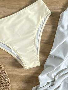 Bikinx Traje de baño de mujer con copas de concha, borde de parche y aros, elegante para vacaciones de verano - Beis - Ver 6