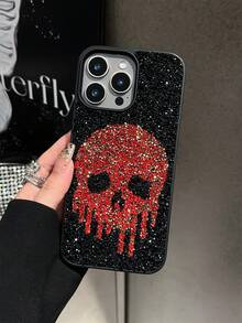 1个复古哥特骷髅水钻手机壳，全包式设计，适用于 17 Pro Max - 紅色 - 查看 2