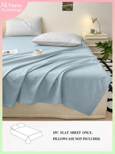 1 pieza Sábana de cama de color azul claro sólido, tela suave, adecuada para dormitorio, habitación, uso diario casual, regreso a la escuela, disponible en tamaños Twin, Full, Queen, King