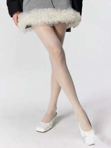 1 Pair Black/White/Beige/Grey Thin Metallic Criss-Cross Fishnet Stockings, Sexy For Spring/Summer - Multicolor - View 6