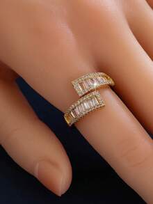 1 chiếc nhẫn nữ, đính đá zirconia tổng hợp lấp lánh, thiết kế hở, sang trọng, thanh lịch, cá tính, thích hợp đeo hàng ngày và làm quà tặng. - Vòng mở - Xem 3