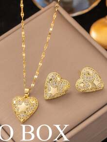 Conjunto de collar y aretes con colgante en forma de estrella geométrica, de diseño elegante, minimalista y creativo, adecuado para viajes y uso diario (empaquetado en bolsa de OPP) - dorado - Ver 1