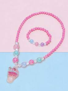 2pcs/Set Girls Cute Ice Cream Pendant Necklace And Beaded Bracelet Jewelry Set, Suitable For Festivals, Parties, Birthdays, And Daily Wear - one-size - View 8