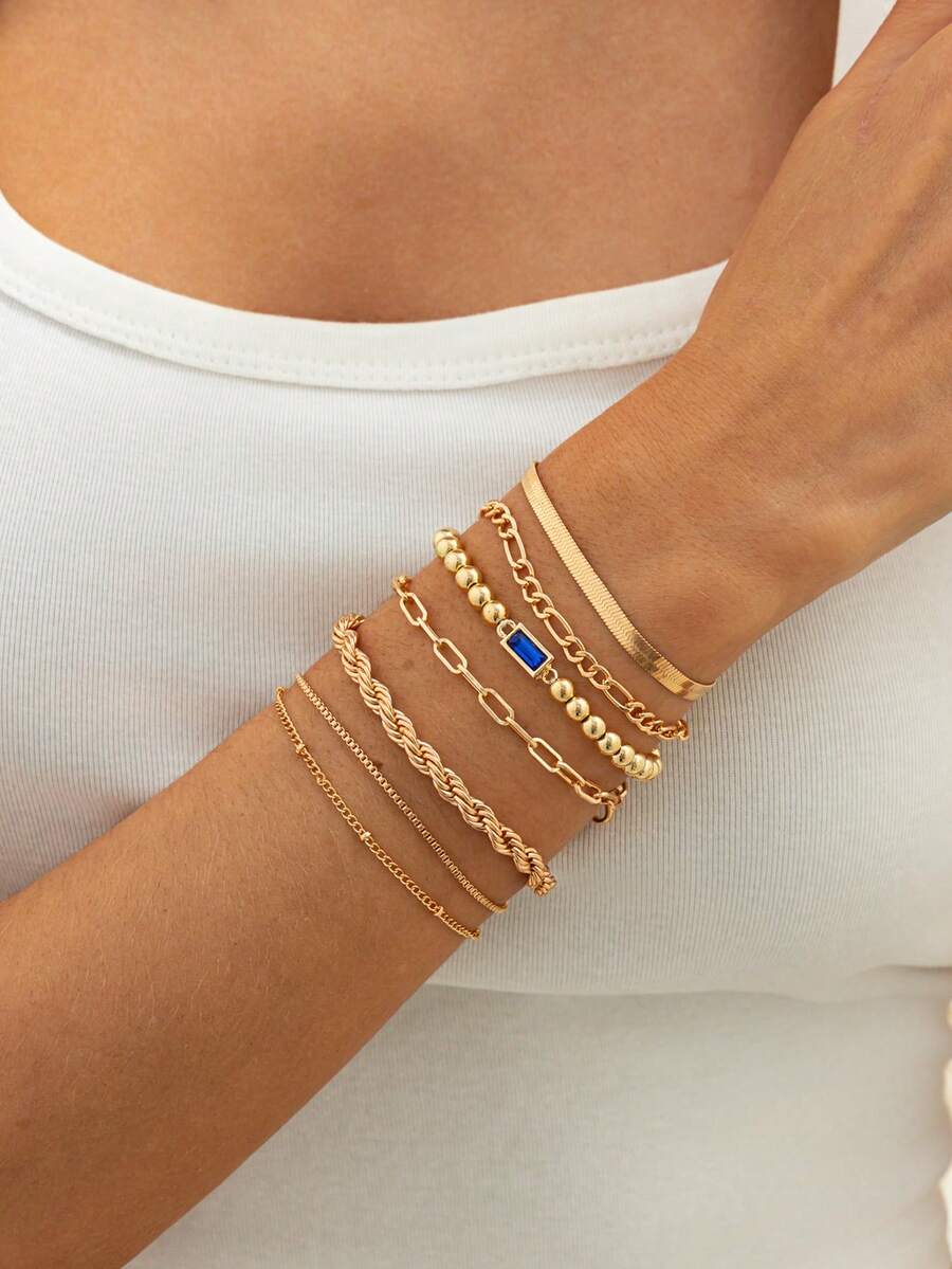 Bộ 7 vòng tay charm đính đá CCC hình học thanh lịch, trang sức cao cấp cho đám cưới, tiệc tùng, kỳ nghỉ, thường ngày, phong cách đường phố, quà tặng cho phụ nữ và các cặp đôi. - Vòng đeo tay - Xem 1