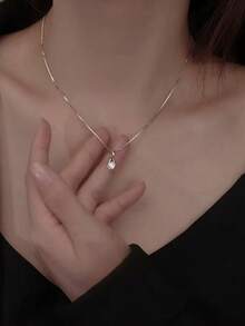 1件时尚简约水滴吊坠项链，适合日常佩戴 - 銀色 - 查看 4