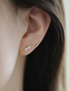 1对925纯银极简主义微镶锆石耳环，精致日常通勤百搭耳环，女士款 - 幾何 - 查看 3