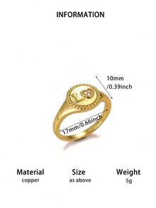 1 Pc Luxury Cubic Zirconia Heart Ring For Women Gold Color Round Ring Birthday Party Jewelry Mother's Day Gift - Gold - View 7