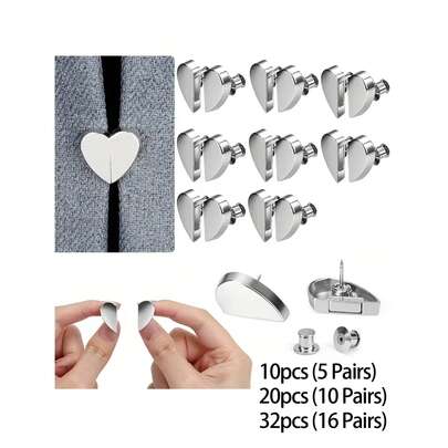 10pcs (5 Pairs) / 20pcs (10 Pairs)/32pcs (16 Pairs) Heart-Shaped Magnetic Curtain Fasteners – Alloy Weighted Leakproof & Anti-Slip Design,Decorative Clips That Are Removable For Both Indoor And Outdoor Applications, Bathroom, Window Curtains, And Hotel Privacy Protection – Premium Metal Finish, Designed To Block Light Leakage And Allow For Easy Setup
