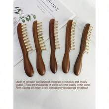1pc Wide-Tooth Comb, Brass Material Long Handle Large Round Teeth Scalp Massage Brush, Suitable For Curly & Straight Hair Styling, Body Massage Tool - 紅木色 - 查看 5