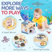 CdbdfsAirlab Wooden Activity Cube Montessori Toys For 1 Year Old Toddlers 12 Months + Toddler Learning Toys 1-3 Boys Girls Baby Sensory Interactive Birthday Giftfhrsdf - ActivityCubeOceanTheme - View 4