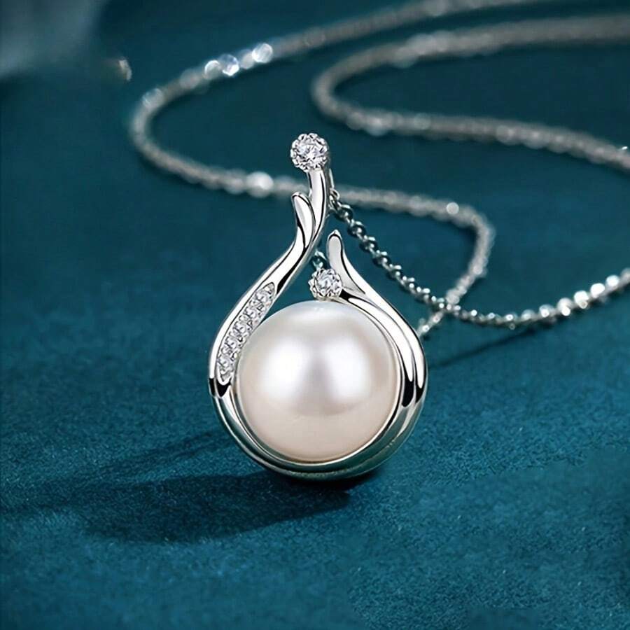 1件装女士时尚珍珠吊坠项链，大号珍珠项链 - 銀色 - 查看 1