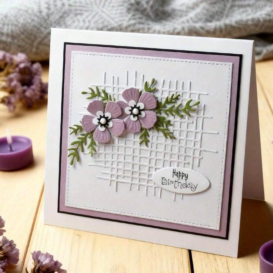 1pc Creative Grid & Flower Metal Cutting Dies, Suitable For Scrapbooking, Embossing Templates, And Handmade Greeting/Gift Cards