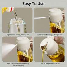 1个不易碎PP材质橄榄油瓶，喷雾/倾倒双功能设计，带精确刻度，便携式烧烤油喷雾器，适合户外露营、烧烤和野餐。 - 噴油瓶 - 查看 3