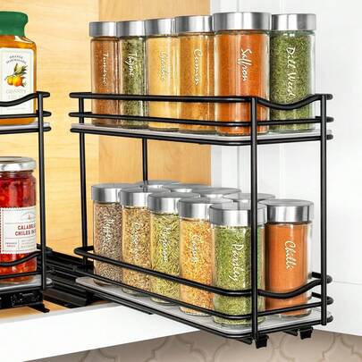 Pull Out Spice Rack Organizer Inside Kitchen Cabinets - 6-3/8 Inch Wide - Slide Out Drawer – Sliding Spice Organization Cabinet - Spice Racks - 2 Tier