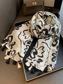 1条女士印花流苏围巾，旅行款 - 彩色 - 查看 4